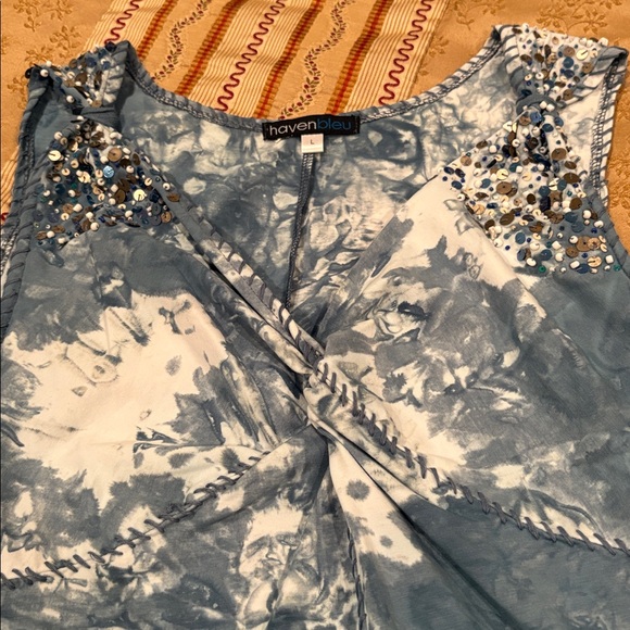 NWT Funky Haven Bleu Tie-Dye Twist Tank Top, Sequin Detail, Cotton blend, L - Picture 3 of 11